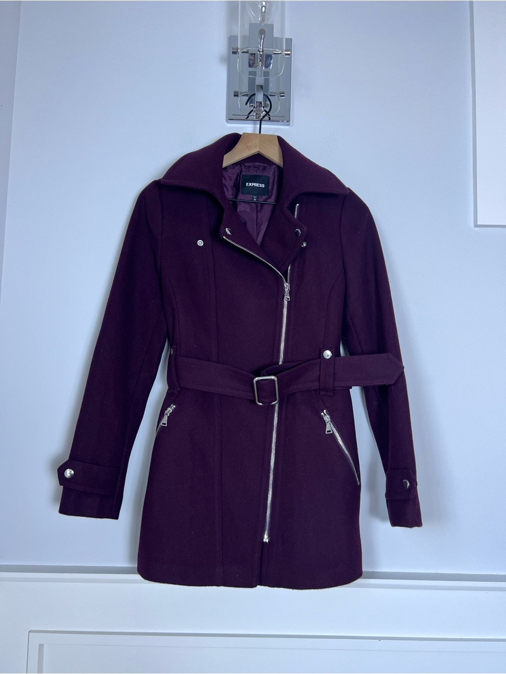 Express Women's Belted Trench Coat in Plum